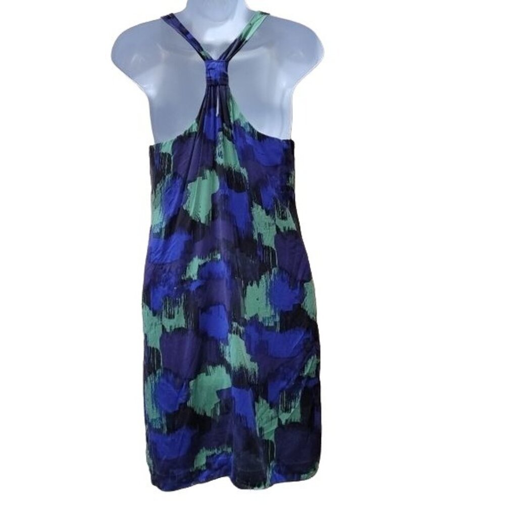 Calvin Klein Womens Size 6 100% Silk Shift Dress Sleeveless Blue/Green Racerback - Picture 6 of 7